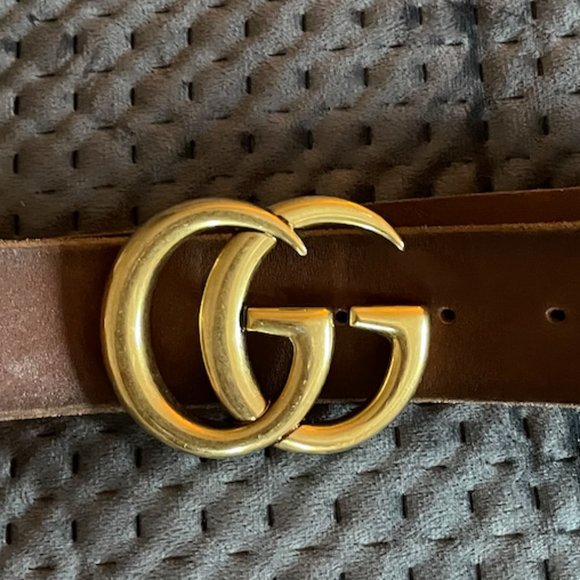 GUCCI BELT Brown Leather, Gold Buckle, Size 28